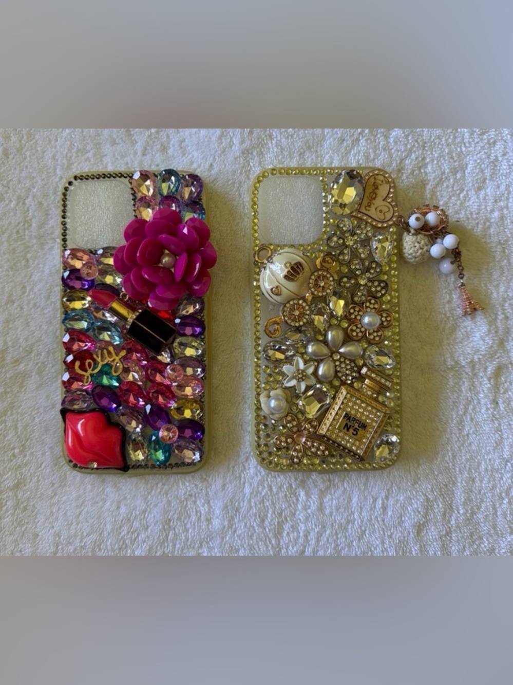 Gold and Pink Glam Bling Phone Case - Decorative Crystal Flower Accent